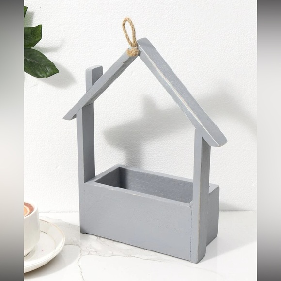 NWT- Gray House-Shaped Wooden Wall Decor Organizer Box with 'Home' Sign - Picture 2 of 4